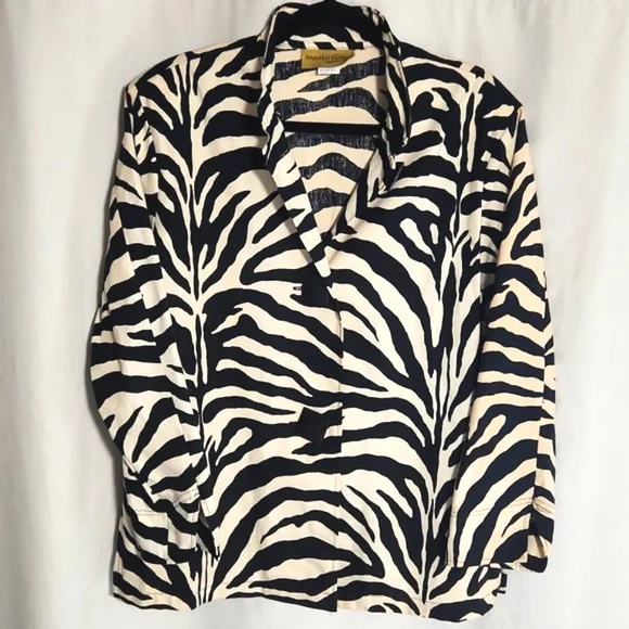 VTG Painted Pony Zebra Print Button Up 100% Cotton Blazer EUC!! Size Large - Picture 10 of 10
